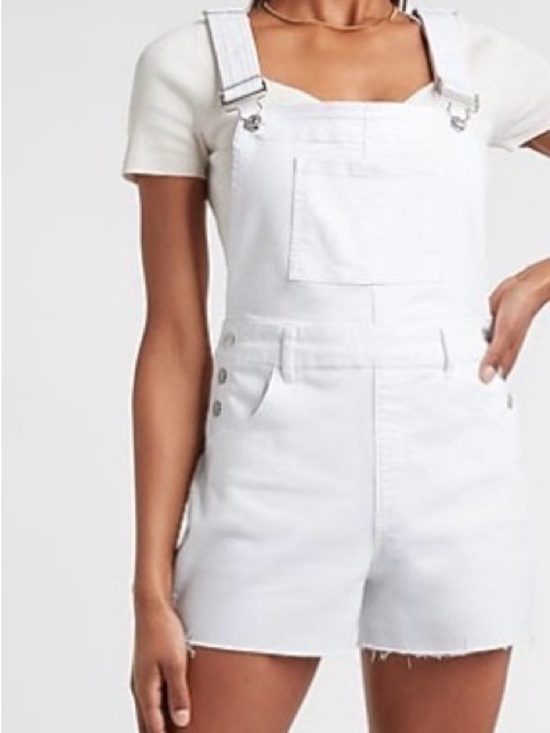 Express Denim - Express - White Denim Short Overalls - M